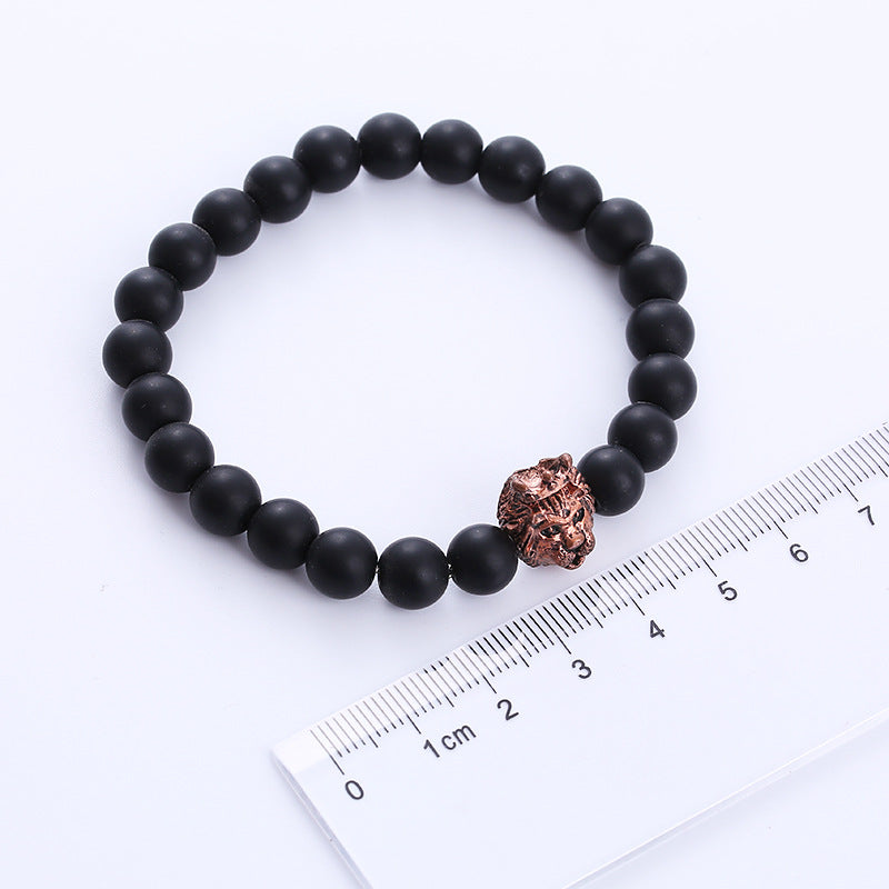 Pulsera de ónix con cabeza de león y corona de estilo punk al por mayor